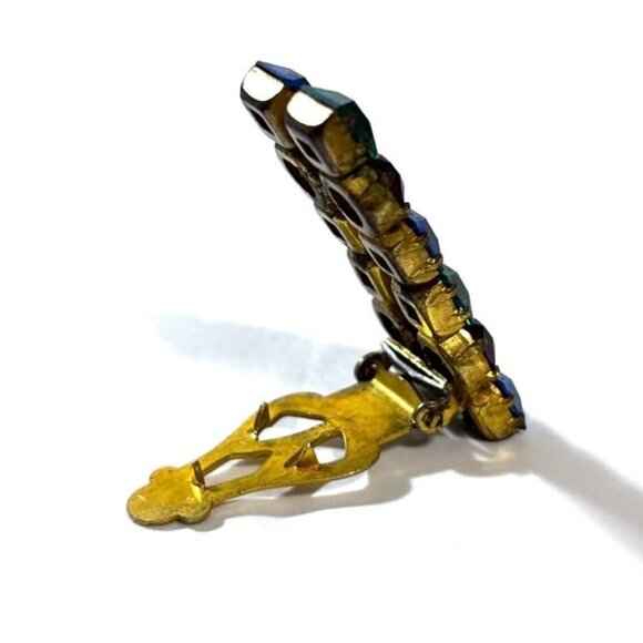 Art Deco Rhinestone Shoe Clips Pair – Multicolor, Prong Set Brass, Art Deco Pair - Picture 9 of 10